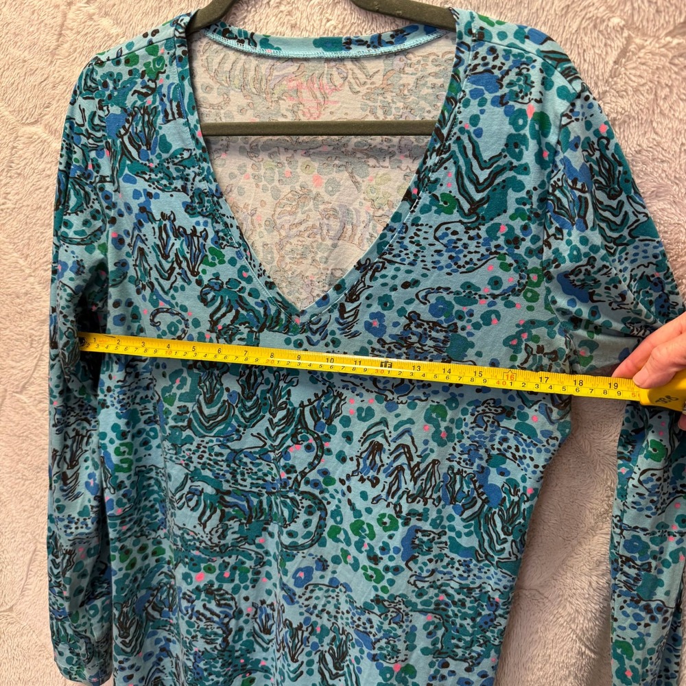 Lilly Pulitzer VNeck Long Sleeve Top SZ L Cotton Preppy Colorful Coastal Boho - Picture 5 of 10